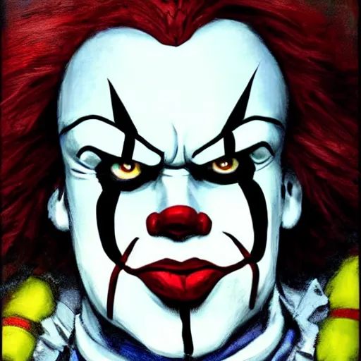 Image similar to portrait of pennywise mixed with batman by abbey edwin austin