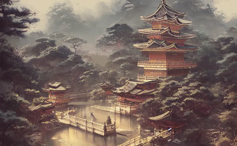 Prompt: A painting of a Japanese Kingdom trending on artstation in the style of Greg Rutkowski