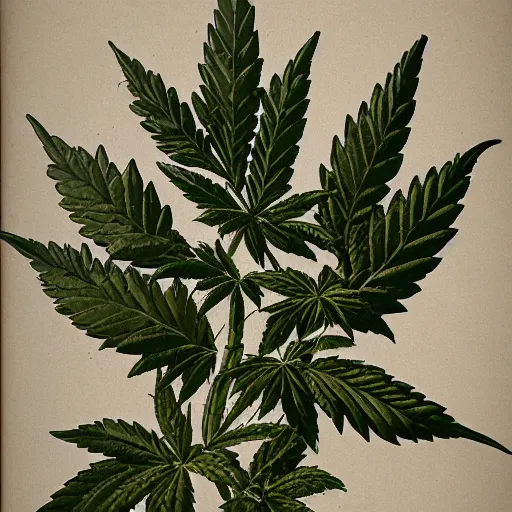 Image similar to marijuana plant in the style of a 1 9 th century botanical illustration