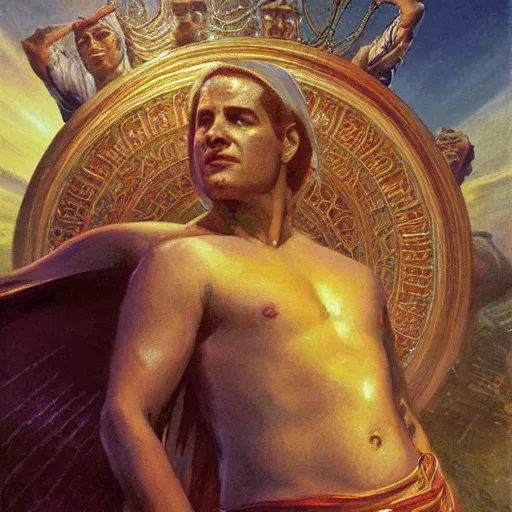 Prompt: portrait of benjamin netanyahu as a goddess of fertility, by tim hildebrandt and greg rutkowski and franz stuck