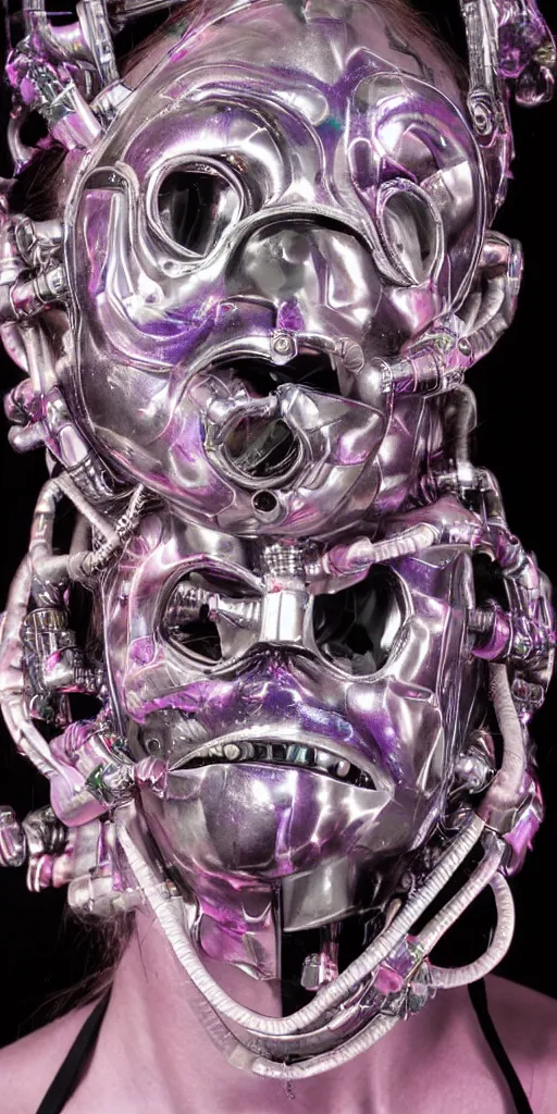 Image similar to a beautiful cyborg made of 90s uk rave culture ceremonial maske