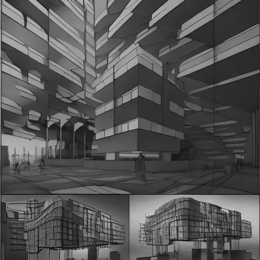 Image similar to brutalist architecture realism, in the style of artgerm