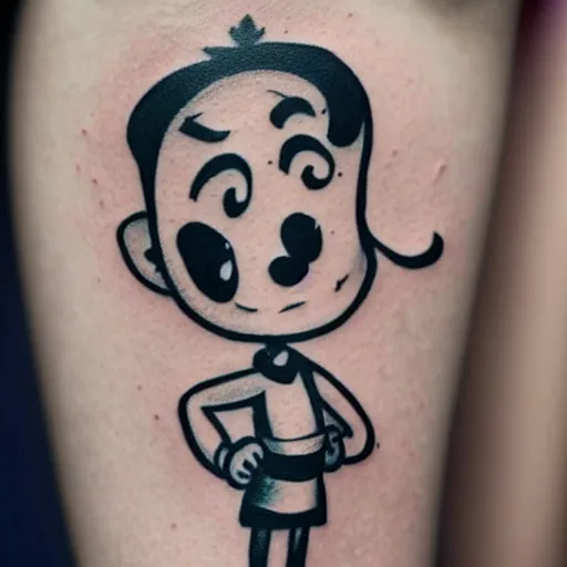 Prompt: small tattoo of cuphead character from the game cuphead, highly realistic, studio lighting