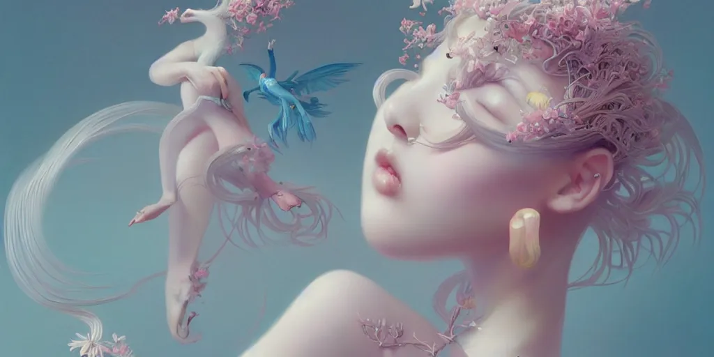 Image similar to breathtaking delicate detailed concept art painting creature, by hsiao - ron cheng, bizarre compositions, exquisite detail, pastel colors, ornate background, 8 k