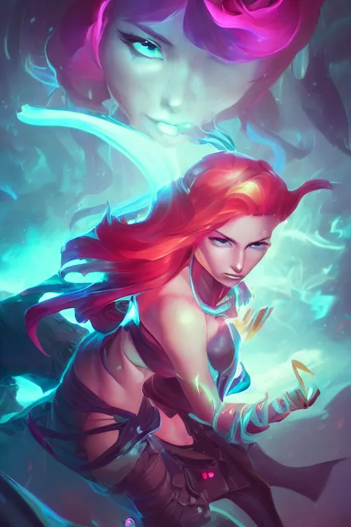 Prompt: miss fortune league of legends wild rift hero champions arcane magic digital painting bioluminance alena aenami artworks in 4 k design by lois van baarle by sung choi by john kirby artgerm style pascal blanche and magali villeneuve mage fighter assassin