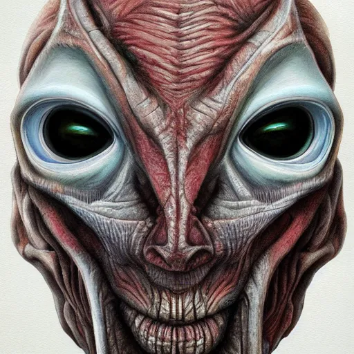 Prompt: head and shoulder portrait of a new alien monster, creative design, realistic detailed painting, trending on deviantart