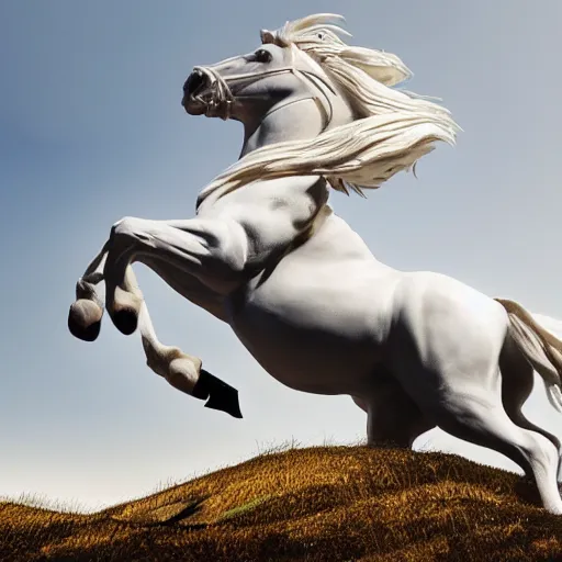 Image similar to Donald Trump riding a white horse, wide lens, diorama, 4k, photorealism