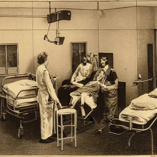 Image similar to a coffee blood transfusion, scene inside a hospital