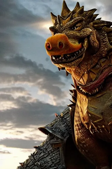 Image similar to very very intricate photorealistic photo of bowser in an episode of game of thrones, photo is in focus with detailed atmospheric lighting, award - winning details