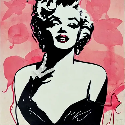 Image similar to marilyn monroe by james jean detailed screen print
