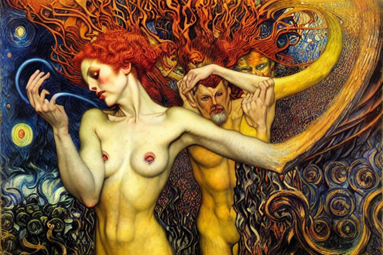 Image similar to Divine Chaos Engine by Karol Bak, Jean Delville, William Blake, Gustav Klimt, and Vincent Van Gogh, symbolist, visionary