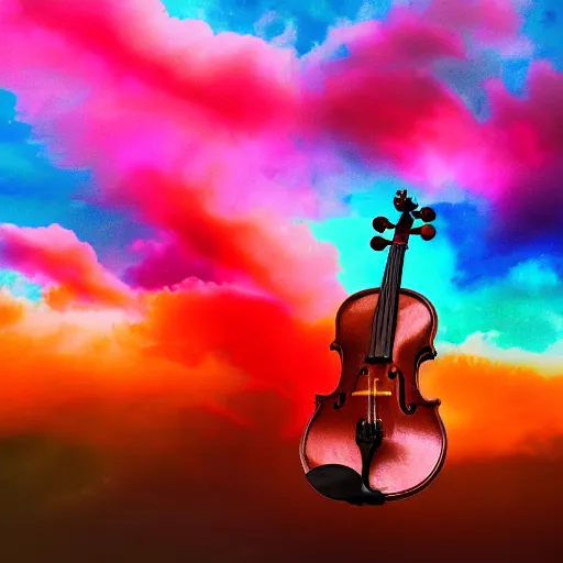 Prompt: a violin exploding into colorful clouds