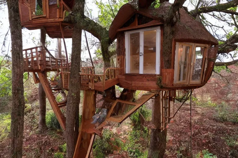 Image similar to a bed of chocolate inside at a tree house