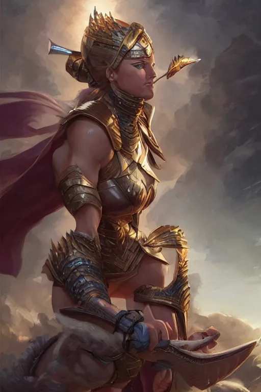 Image similar to amazon valkyrie athena, d & d, fantasy, portrait, highly detailed, headshot, digital painting, trending on artstation, concept art, sharp focus, illustration, art by artgerm and greg rutkowski and magali villeneuve