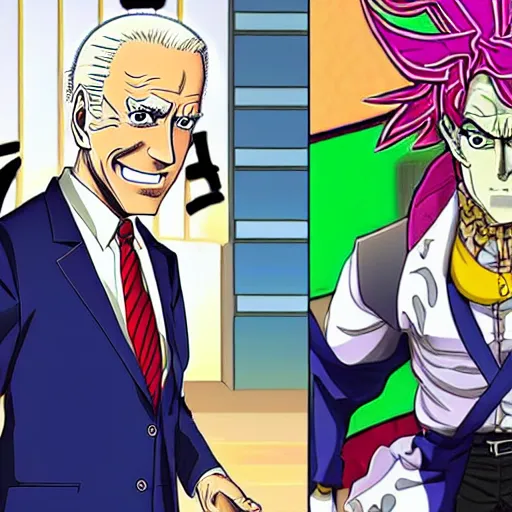 Image similar to Biden in JoJo's bizarre adventure anime style