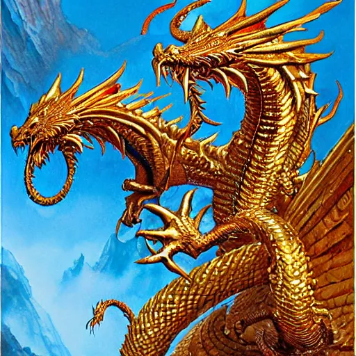 Image similar to Smaug the golden fire dragon hoarding his gold and shiny gems by Mark Brooks, Donato Giancola, Victor Nizovtsev, Scarlett Hooft, Graafland, Chris Moore