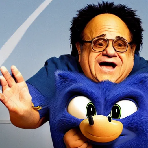 Prompt: Danny DeVito as Sonic the Hedgehog