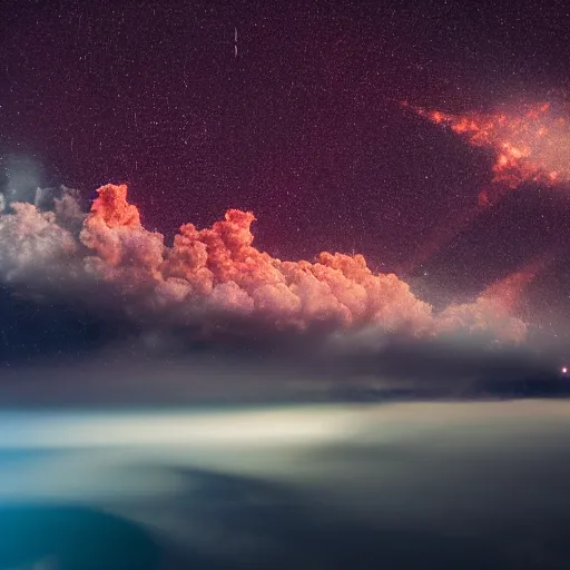 Image similar to found footage of explosion in the sky, 4 k, night, fog