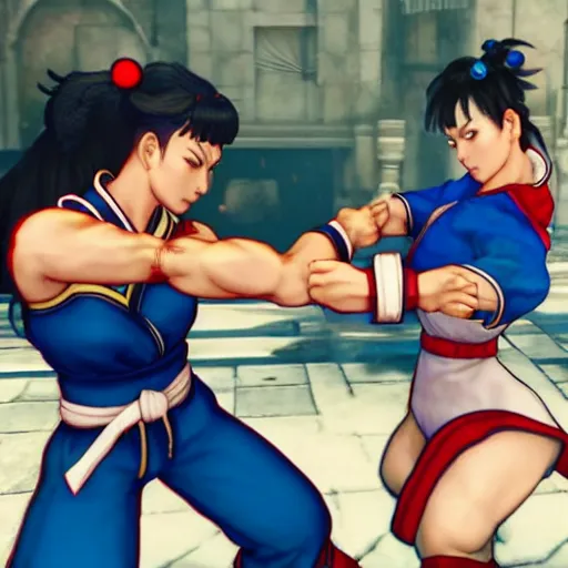 Image similar to chun li fighting ryu in street fighter v