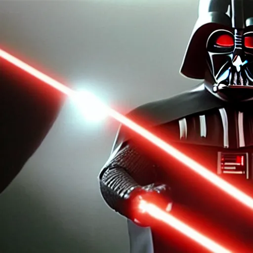 Image similar to Darth Vader with a red lightsabre, destroying his own ship