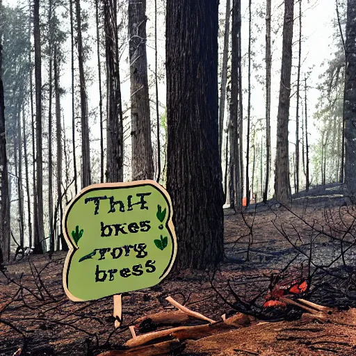 Image similar to text reading burn in the forest with trees growing out of it