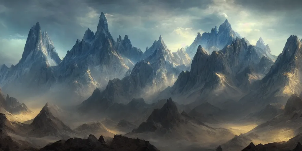 Image similar to beautiful matte painting of a fantasy mountains