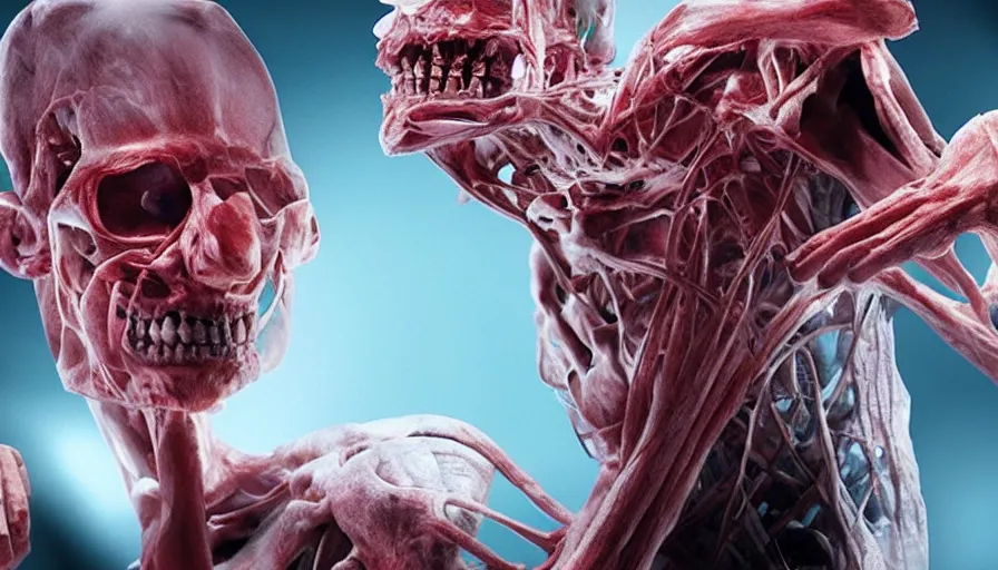 Image similar to big budget horror movie the body worlds android