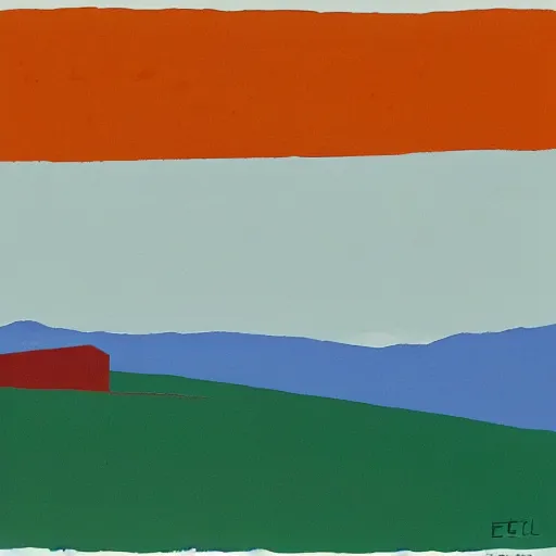 Image similar to a building in a stunning landscape by etel adnan