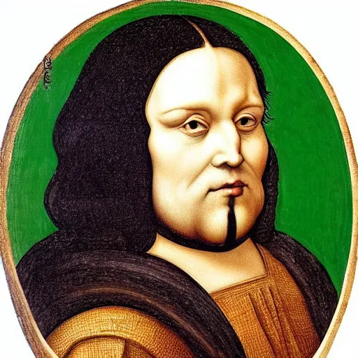 Image similar to a portrait of a fat but strong black haired king in the style of leonardo da vinci