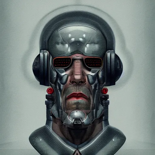 Image similar to A portrait of brutal soviet granddad cyborg by Edurard Nabiullin, Trending on artstation, dark color scheme