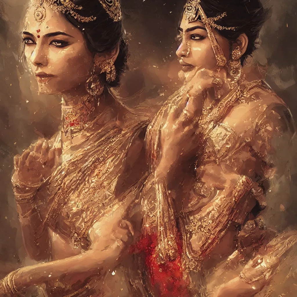 Image similar to an art of an elegant hindu princess, extremely detailed, hyper realistic art by greg rutkowski