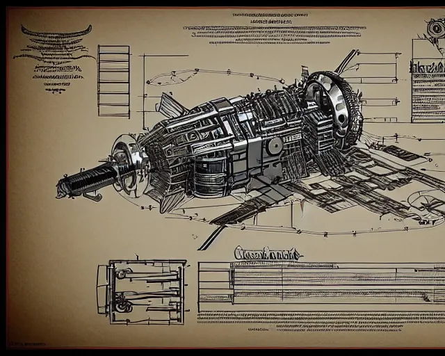 Prompt: a full page of a mechanical blueprint showing a cutaway design for a mechanized coyote from howl's moving castle ( 2 0 0 4 ), with a big head, muted colors, post grunge, studio ghibli, hq,