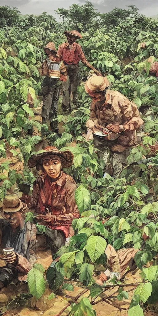 Image similar to oil painting scene from coffee plantation by kim jung gi