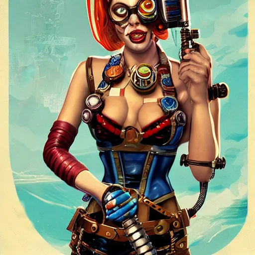 Image similar to underwater lofi bioshock steampunk biopunk portrait of harley quinn in bikini, Pixar style, by Tristan Eaton Stanley Artgerm and Tom Bagshaw.