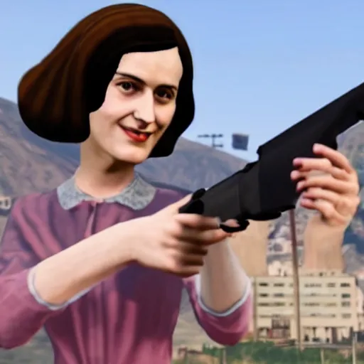 Image similar to anne frank holding gun in gta v