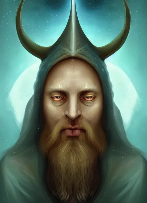 Prompt: matte symmetrical portrait of a wizard of the viking tribe revealing the ancient secret of how life entered the cosmos, noble bearing. by hieronymus bosch, cyril rolando, esher and natalie shau, whimsical, profound, impossible. trending on devaintart.