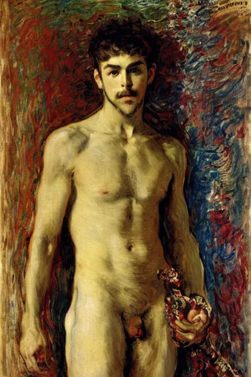 Image similar to attractive male, painting by gustave moreau, j. c. leyendecker, claude monet