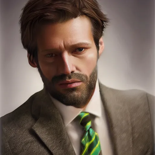 Image similar to handsome man of 3 9 years old, green eyes, light brown, good looking, wide round nose, mid long hair, in an office by david rutkowski, by artgem