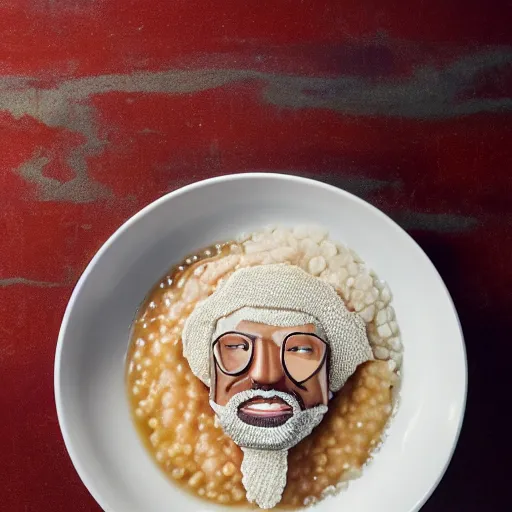 Prompt: kanye west made out of congee, michelin star photography, congee