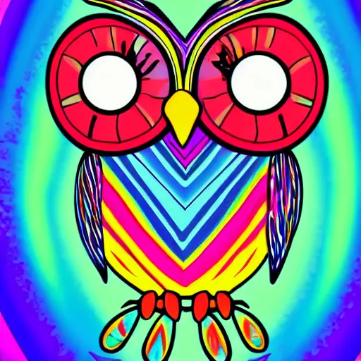 Image similar to an colorful owl. cartoon. colorful background.