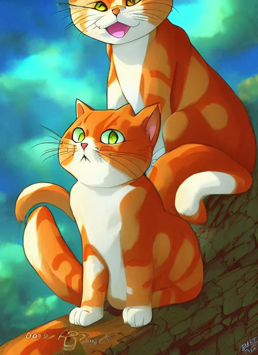 Image similar to official digital painting artwork of a cat character by don bluth, ross tran and studio ghibli.