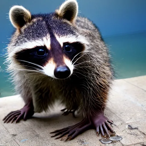 Prompt: photo of a raccoon octopus hybrid