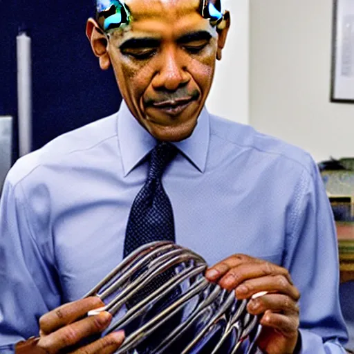 Image similar to obama playing with a slinky