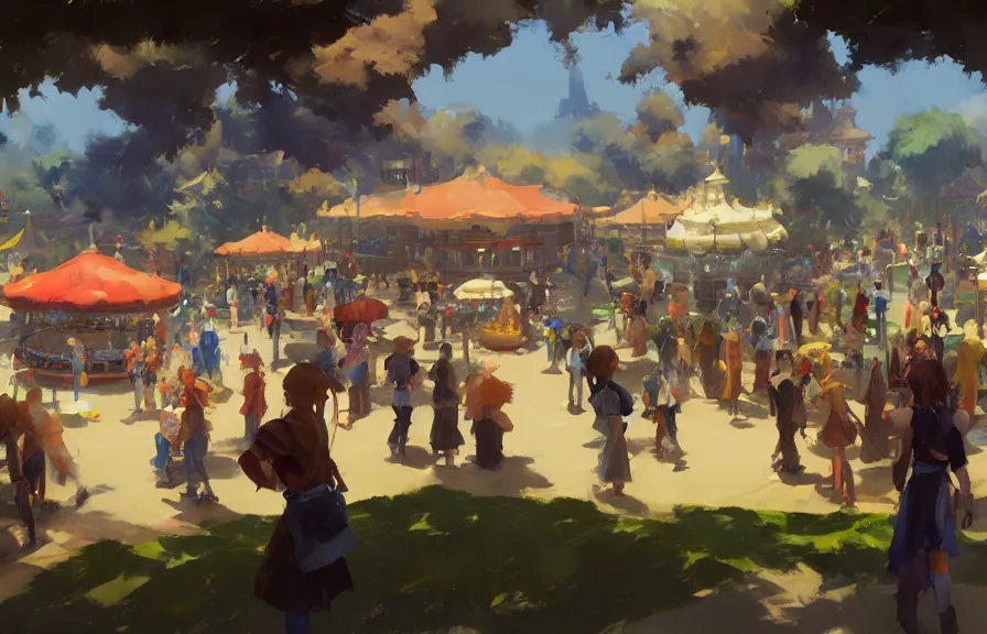 Prompt: greg manchess concept art of the millennial fair from chrono trigger, outdoor fairgrounds, colorful pavillions, key visual, ambient lighting, highly detailed, digital painting, artstation, concept art, sharp focus, by makoto shinkai and akihiko yoshida and hidari and wlop and greg rutkowski