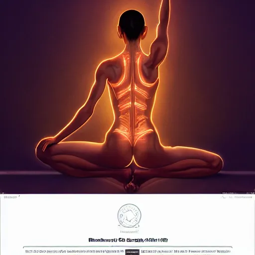 Image similar to detailed intricate digital illustration by greg rutkowski and artgerm and wlop and sanford robinson gifford ; yoga pose, bioluminescent, radiant veins glowing through skin ; 1 3 mm film, arri alfa anamorphic lens, sharp focus ; dark background, lit from behind, light going through skin, trending on artstation 8 k