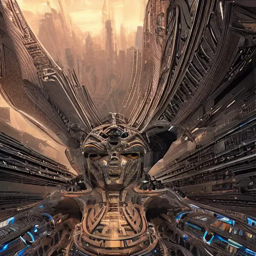 Image similar to a scene of the beautiful intricate epic futuristic cybernetic sphinx, hyper detailed, cinematic lighting