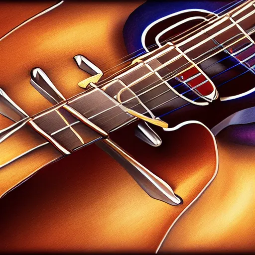 Prompt: extremely detailed photorealistic digital painting concept art of a guitar, surrealism