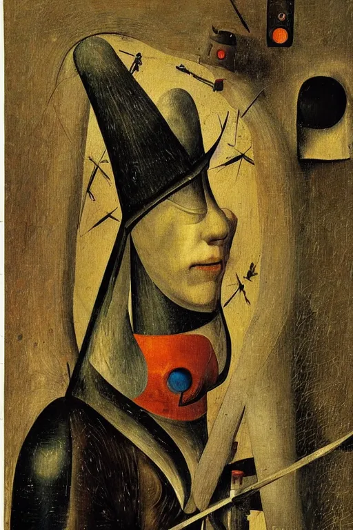 Image similar to Abstract. Portrait of a cyborg woman. Hieronymus Bosch.
