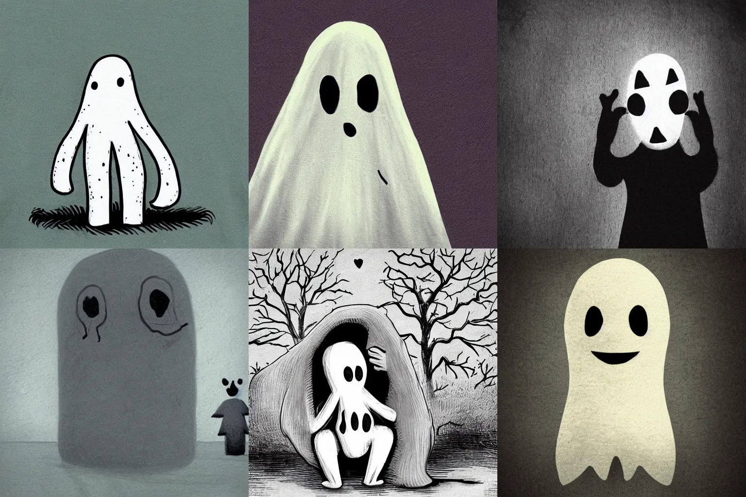 Prompt: a lonely ghost looking for a hug, spooky and sad, melancholy