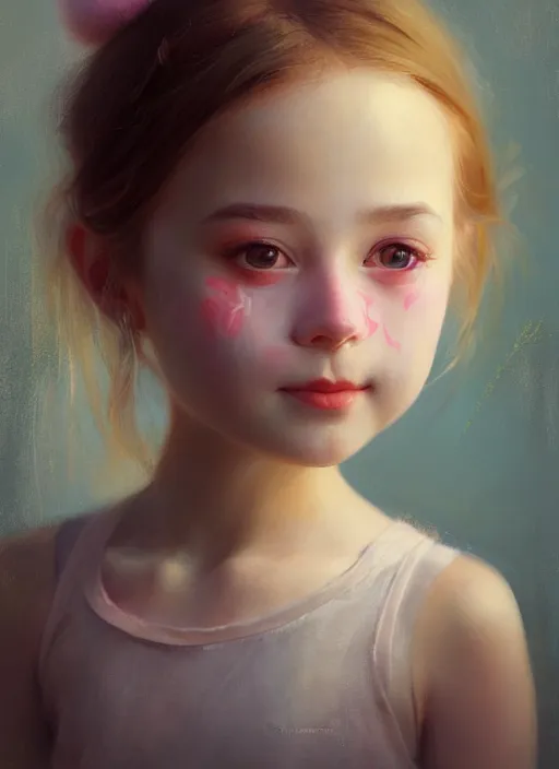 Prompt: realistic tender sweet portrait of a young cute girl with a nice circus mask, symmetrical eyes, portrait illustration, trending on artstation, characterdesign, sharp focus, illustration, art by ruan jia, ghibli, elena shumilova, leah robinson